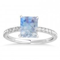 Emerald Moonstone & Diamond Single Row Hidden Halo Engagement Ring Platinum (1.31ct)