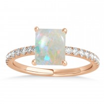 Emerald Opal & Diamond Single Row Hidden Halo Engagement Ring 18k Rose Gold (1.31ct)