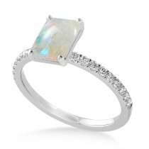 Emerald Opal & Diamond Single Row Hidden Halo Engagement Ring 18k White Gold (1.31ct)