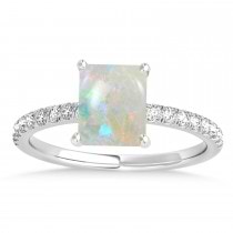 Emerald Opal & Diamond Single Row Hidden Halo Engagement Ring 18k White Gold (1.31ct)