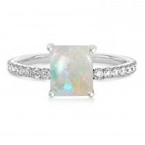 Emerald Opal & Diamond Single Row Hidden Halo Engagement Ring Palladium (1.31ct)