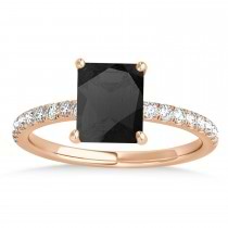 Emerald Onyx & Diamond Single Row Hidden Halo Engagement Ring 14k Rose Gold (1.31ct)