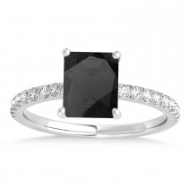 Emerald Onyx & Diamond Single Row Hidden Halo Engagement Ring 14k White Gold (1.31ct)