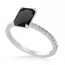Emerald Onyx & Diamond Single Row Hidden Halo Engagement Ring 18k White Gold (1.31ct)