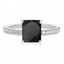Emerald Onyx & Diamond Single Row Hidden Halo Engagement Ring Platinum (1.31ct)