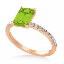 Emerald Peridot & Diamond Single Row Hidden Halo Engagement Ring 14k Rose Gold (1.31ct)
