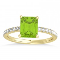 Emerald Peridot & Diamond Single Row Hidden Halo Engagement Ring 14k Yellow Gold (1.31ct)