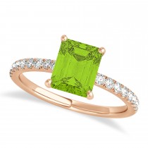 Emerald Peridot & Diamond Single Row Hidden Halo Engagement Ring 18k Rose Gold (1.31ct)