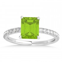 Emerald Peridot & Diamond Single Row Hidden Halo Engagement Ring Palladium (1.31ct)