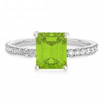 Emerald Peridot & Diamond Single Row Hidden Halo Engagement Ring Platinum (1.31ct)