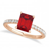 Emerald Ruby & Diamond Single Row Hidden Halo Engagement Ring 14k Rose Gold (1.31ct)