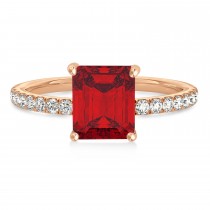 Emerald Ruby & Diamond Single Row Hidden Halo Engagement Ring 14k Rose Gold (1.31ct)