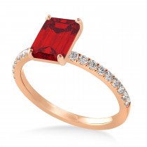 Emerald Ruby & Diamond Single Row Hidden Halo Engagement Ring 18k Rose Gold (1.31ct)