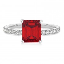 Emerald Ruby & Diamond Single Row Hidden Halo Engagement Ring 18k White Gold (1.31ct)