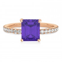 Emerald Tanzanite & Diamond Single Row Hidden Halo Engagement Ring 14k Rose Gold (1.31ct)
