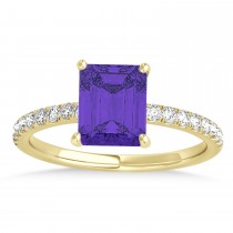 Emerald Tanzanite & Diamond Single Row Hidden Halo Engagement Ring 14k Yellow Gold (1.31ct)