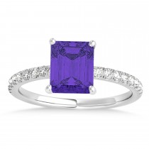 Emerald Tanzanite & Diamond Single Row Hidden Halo Engagement Ring 18k White Gold (1.31ct)