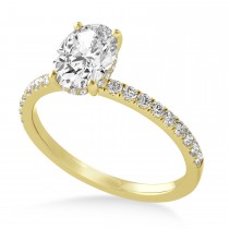 Oval Diamond Single Row Hidden Halo Engagement Ring 18k Yellow Gold (1.00ct)