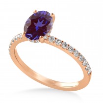 Oval Alexandrite & Diamond Single Row Hidden Halo Engagement Ring 14k Rose Gold (0.68ct)