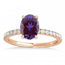 Oval Alexandrite & Diamond Single Row Hidden Halo Engagement Ring 14k Rose Gold (0.68ct)