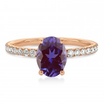 Oval Alexandrite & Diamond Single Row Hidden Halo Engagement Ring 18k Rose Gold (0.68ct)
