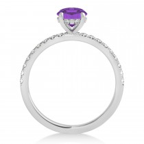 Oval Amethyst & Diamond Single Row Hidden Halo Engagement Ring 18k White Gold (0.68ct)