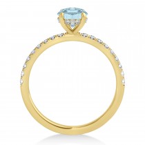 Oval Aquamarine & Diamond Single Row Hidden Halo Engagement Ring 14k Yellow Gold (0.68ct)