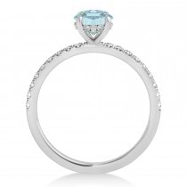 Oval Aquamarine & Diamond Single Row Hidden Halo Engagement Ring Palladium (0.68ct)