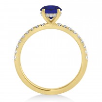 Oval Blue Sapphire & Diamond Single Row Hidden Halo Engagement Ring 14k Yellow Gold (0.68ct)