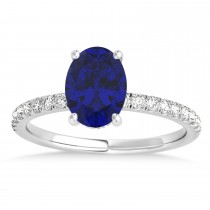 Oval Blue Sapphire & Diamond Single Row Hidden Halo Engagement Ring Platinum (0.68ct)