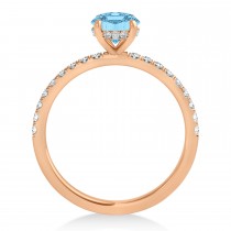 Oval Blue Topaz & Diamond Single Row Hidden Halo Engagement Ring 14k Rose Gold (0.68ct)