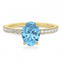 Oval Blue Topaz & Diamond Single Row Hidden Halo Engagement Ring 14k Yellow Gold (0.68ct)