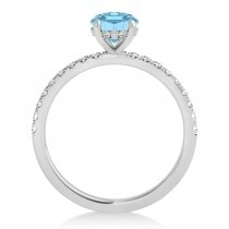 Oval Blue Topaz & Diamond Single Row Hidden Halo Engagement Ring 18k White Gold (0.68ct)