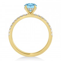 Oval Blue Topaz & Diamond Single Row Hidden Halo Engagement Ring 18k Yellow Gold (0.68ct)
