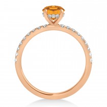 Oval Citrine & Diamond Single Row Hidden Halo Engagement Ring 14k Rose Gold (0.68ct)