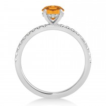 Oval Citrine & Diamond Single Row Hidden Halo Engagement Ring 14k White Gold (0.68ct)