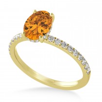 Oval Citrine & Diamond Single Row Hidden Halo Engagement Ring 18k Yellow Gold (0.68ct)