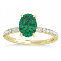 Oval Emerald & Diamond Single Row Hidden Halo Engagement Ring 14k Yellow Gold (0.68ct)