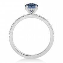 Oval Gray Spinel & Diamond Single Row Hidden Halo Engagement Ring 14k White Gold (0.68ct)
