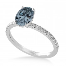 Oval Gray Spinel & Diamond Single Row Hidden Halo Engagement Ring Platinum (0.68ct)