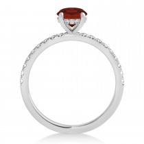 Oval Garnet & Diamond Single Row Hidden Halo Engagement Ring 14k White Gold (0.68ct)