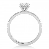 Oval Lab Grown Diamond Single Row Hidden Halo Engagement Ring 14k White Gold (1.00ct)