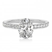 Oval Lab Grown Diamond Single Row Hidden Halo Engagement Ring 14k White Gold (1.00ct)