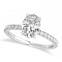 Oval Lab Grown Diamond Single Row Hidden Halo Engagement Ring 14k White Gold (0.68ct)