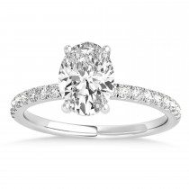 Oval Lab Grown Diamond Single Row Hidden Halo Engagement Ring 14k White Gold (0.68ct)