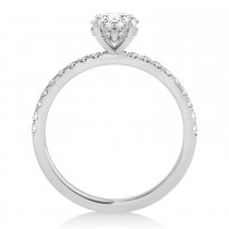 Oval Lab Grown Diamond Single Row Hidden Halo Engagement Ring 18k White Gold (1.50ct)