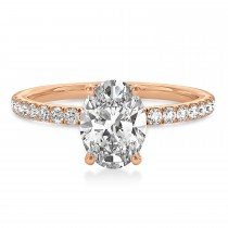 Oval Lab Grown Diamond Single Row Hidden Halo Engagement Ring 18k Rose Gold (2.50ct)