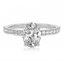 Oval Lab Grown Diamond Single Row Hidden Halo Engagement Ring 18k White Gold (3.00ct)