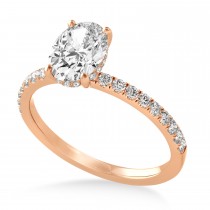 Oval Lab Grown Diamond Single Row Hidden Halo Engagement Ring 14k Rose Gold (4.00ct)