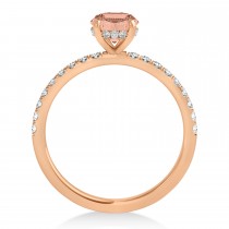 Oval Morganite & Diamond Single Row Hidden Halo Engagement Ring 14k Rose Gold (0.68ct)